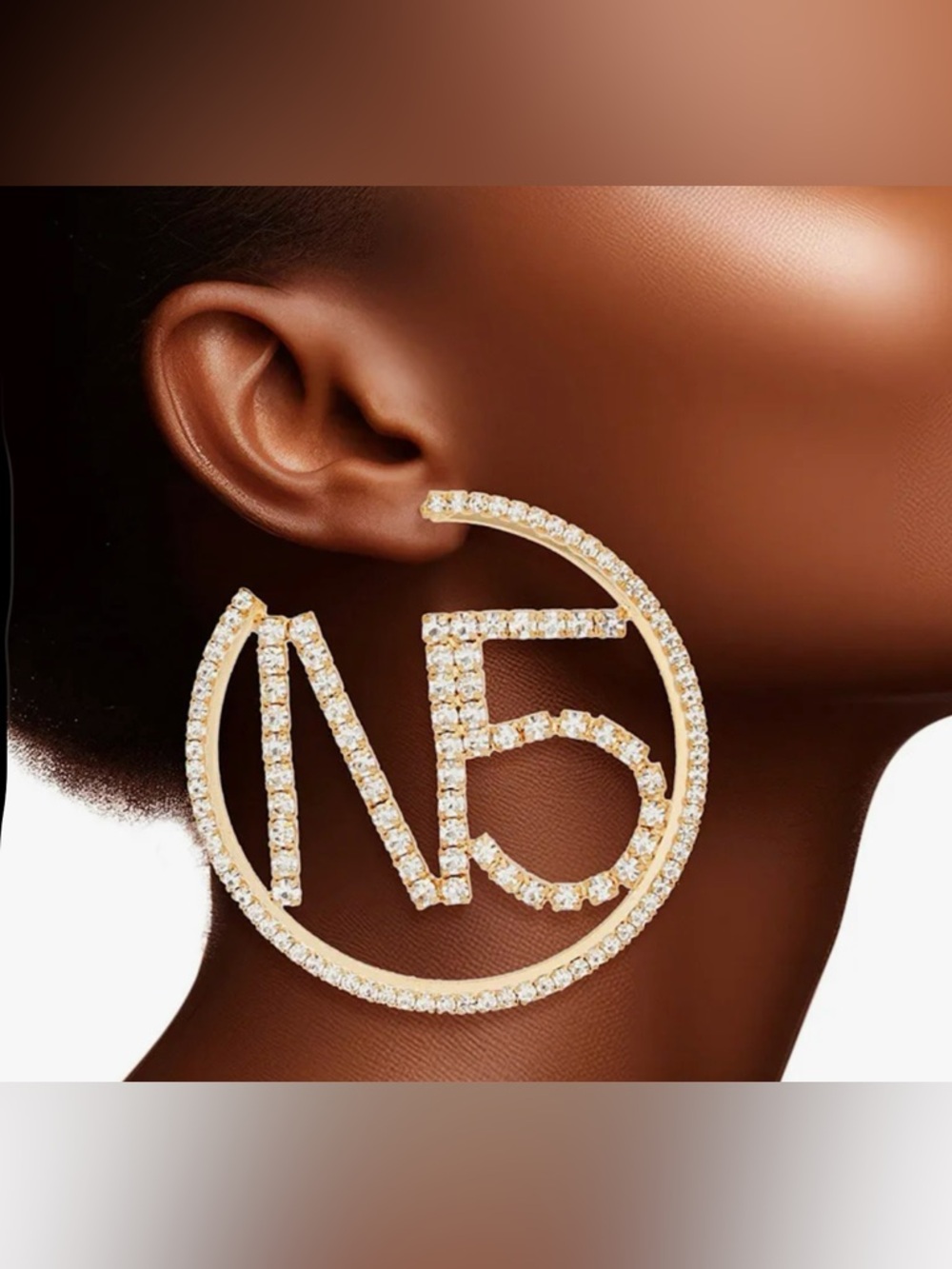 Gold N5 Crystal Hoop Earrings -2.5 inch